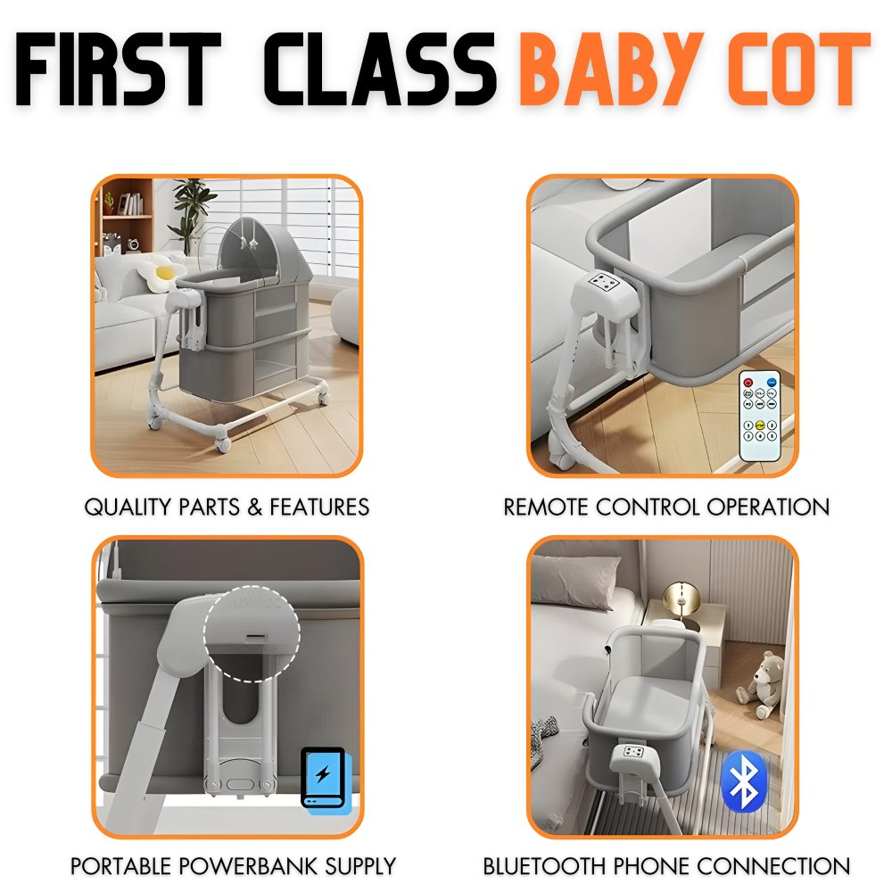 Lit Cododo Électrique 4-en-1 Beige | Balançoire Automatique, Bluetooth & Minuterie