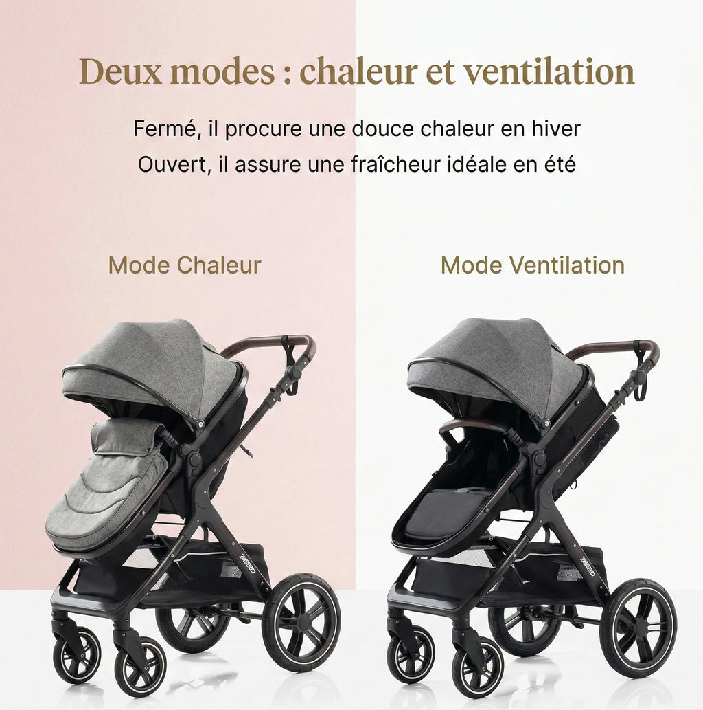 Poussette 3-en-1 Pliable & Réversible – 9 Accessoires Inclus | Dès la Naissance