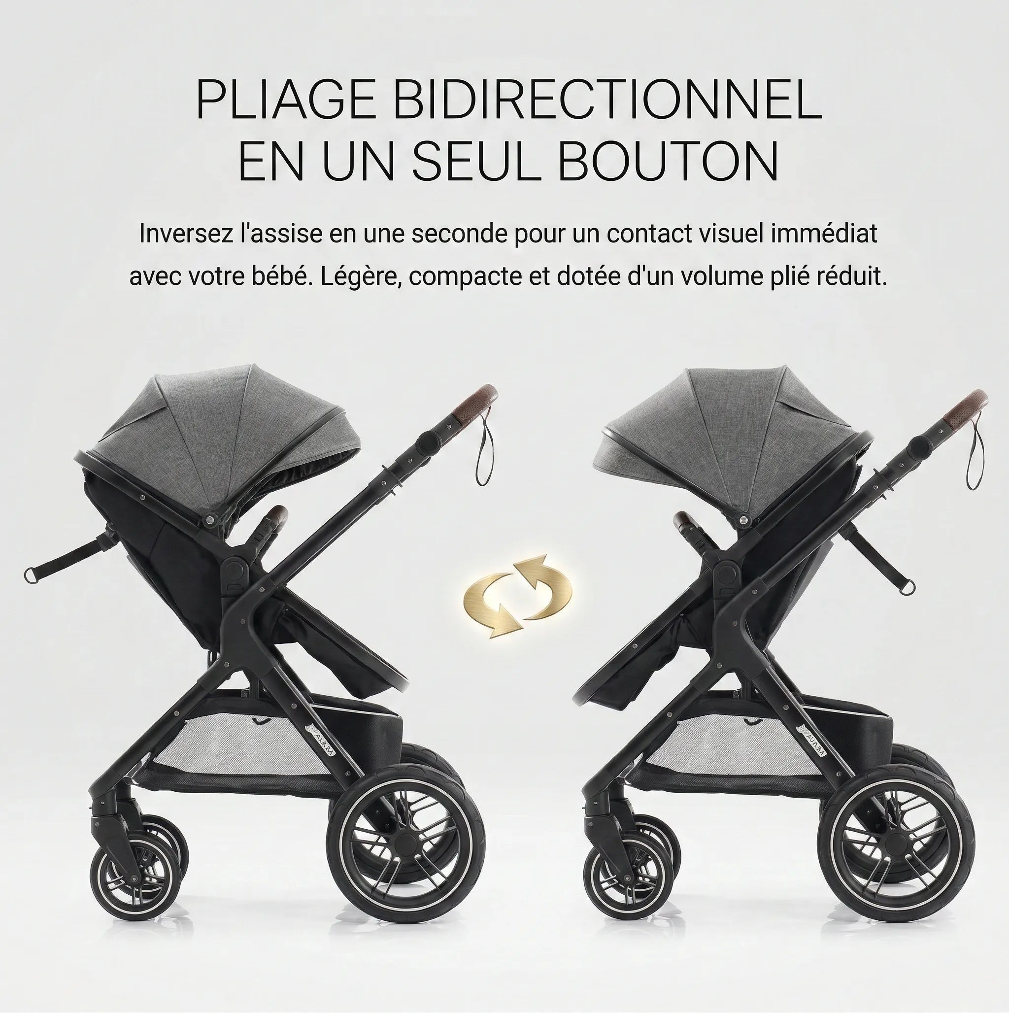 Poussette 3-en-1 Pliable & Réversible – 9 Accessoires Inclus | Dès la Naissance