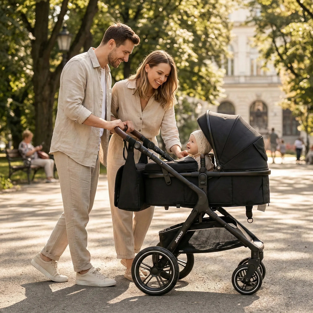Poussette 3-en-1 Pliable & Réversible – 9 Accessoires Inclus | Dès la Naissance