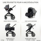 Poussette 3-en-1 Pliable & Réversible – 9 Accessoires Inclus | Dès la Naissance