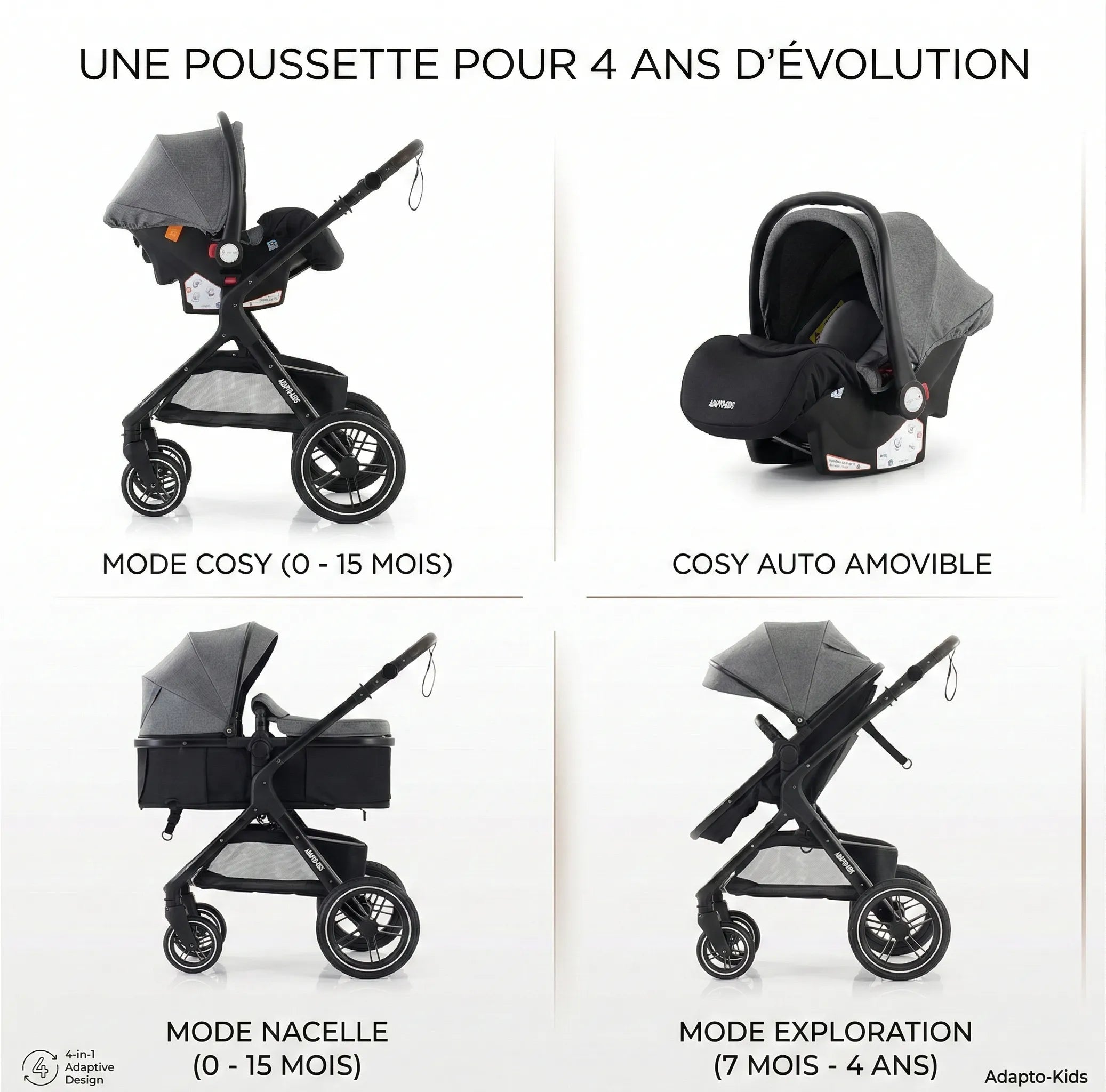 Poussette 3-en-1 Pliable & Réversible – 9 Accessoires Inclus | Dès la Naissance