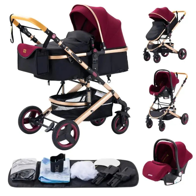 Poussette 3-en-1 avec Siège Auto – 9 Accessoires Inclus | Dès la Naissance