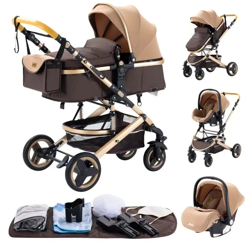 Poussette 3-en-1 avec Siège Auto – 9 Accessoires Inclus | Dès la Naissance