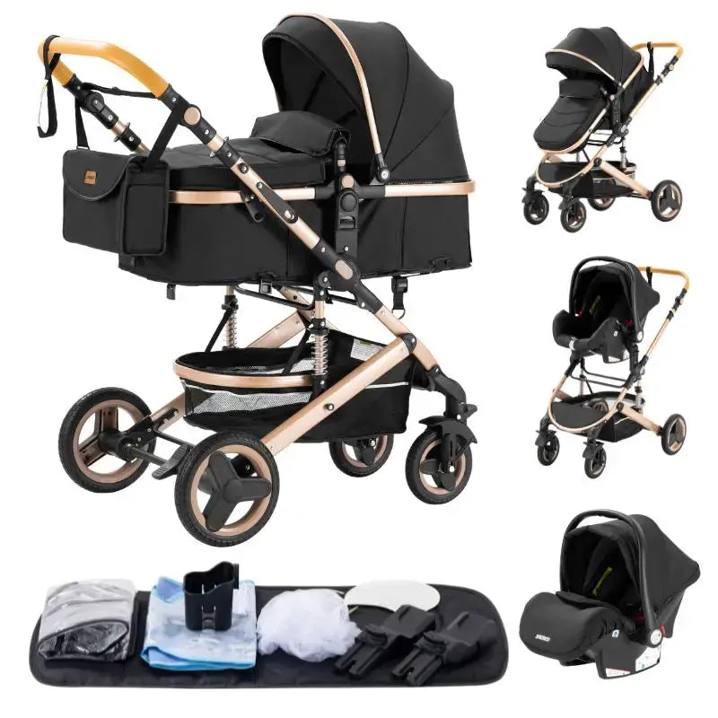 Poussette 3-en-1 avec Siège Auto – 9 Accessoires Inclus | Dès la Naissance