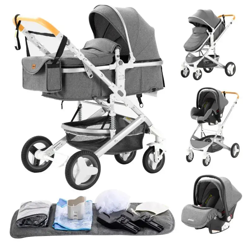 Poussette 3-en-1 avec Siège Auto – 9 Accessoires Inclus | Dès la Naissance