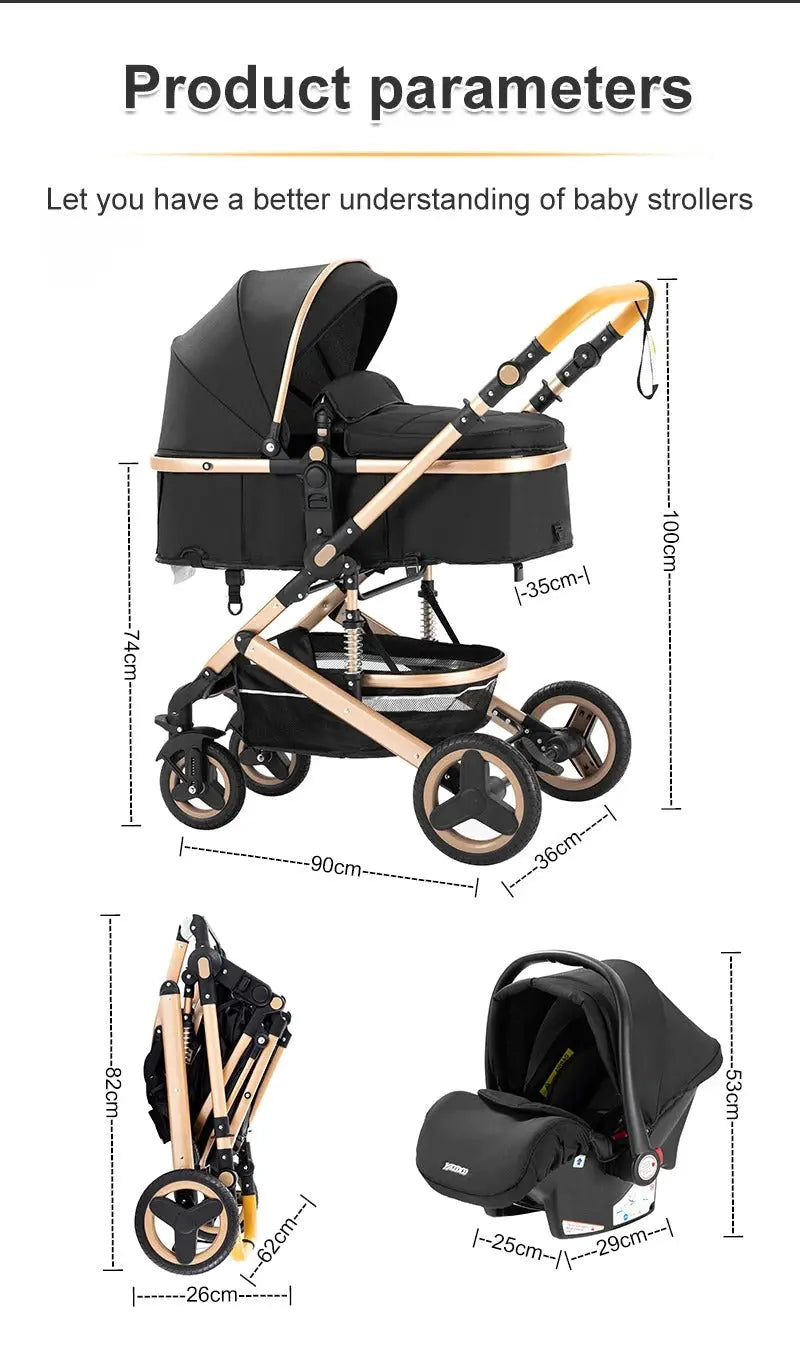 Poussette 3-en-1 avec Siège Auto – 9 Accessoires Inclus | Dès la Naissance