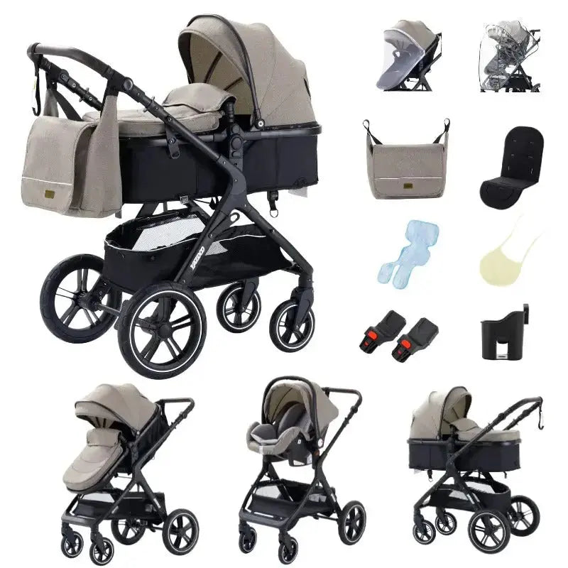 Poussette 3-en-1 Pliable & Réversible – 9 Accessoires Inclus | Dès la Naissance