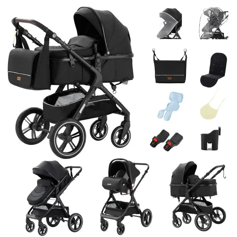 Poussette 3-en-1 Pliable & Réversible – 9 Accessoires Inclus | Dès la Naissance