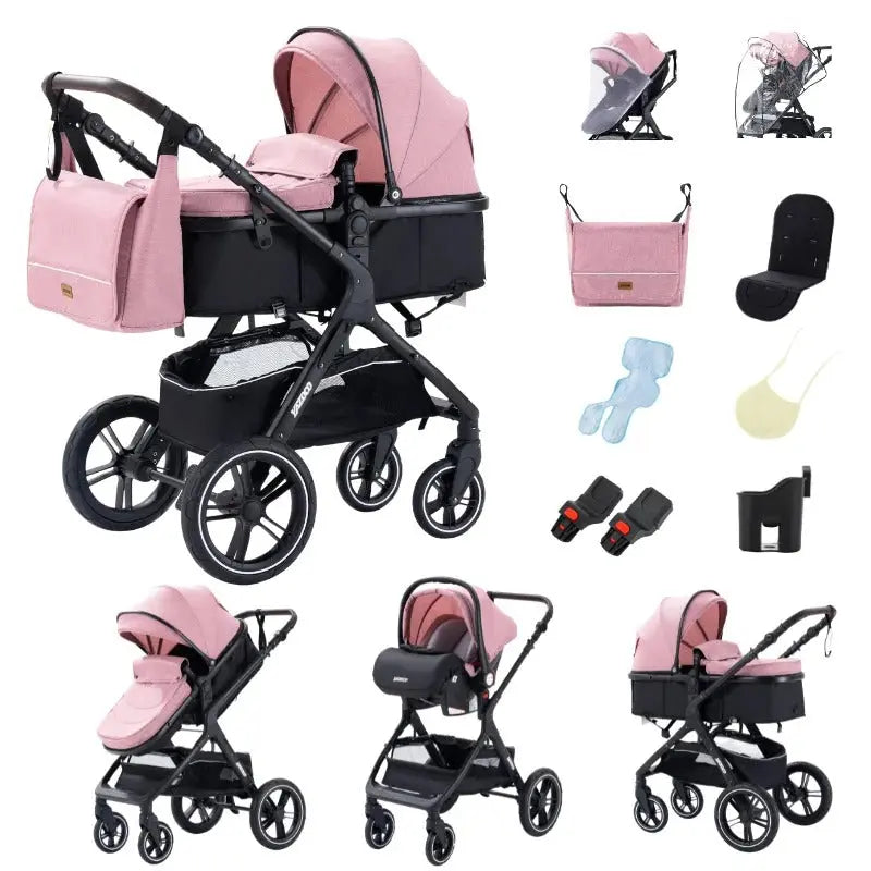 Poussette 3-en-1 Pliable & Réversible – 9 Accessoires Inclus | Dès la Naissance