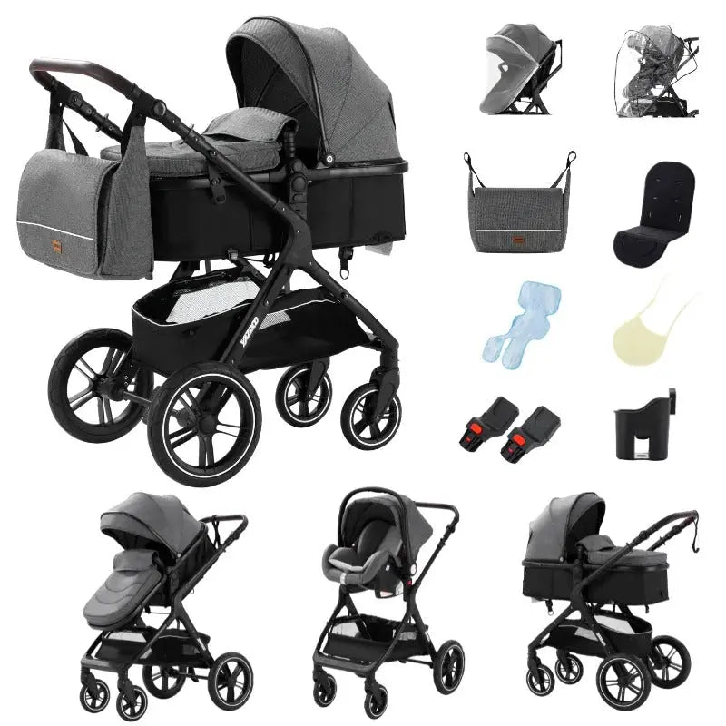 Poussette 3-en-1 Pliable & Réversible – 9 Accessoires Inclus | Dès la Naissance