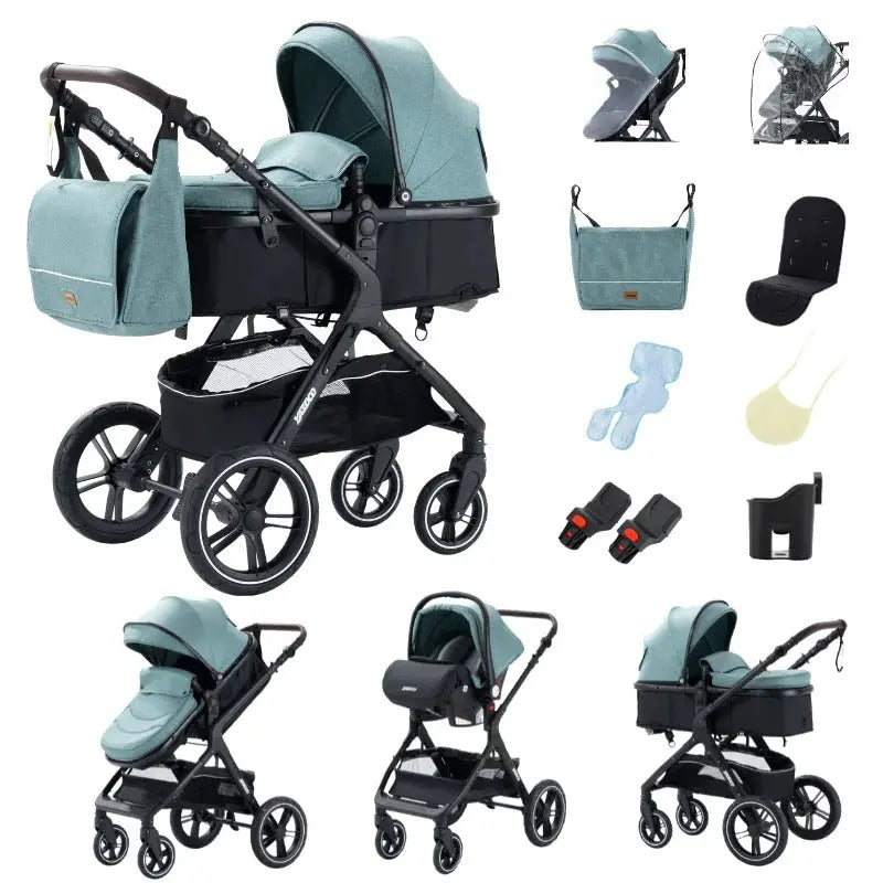 Poussette 3-en-1 Pliable & Réversible – 9 Accessoires Inclus | Dès la Naissance